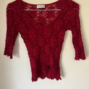 Bebe Moda Stretch Lace Top with Satin Trim
